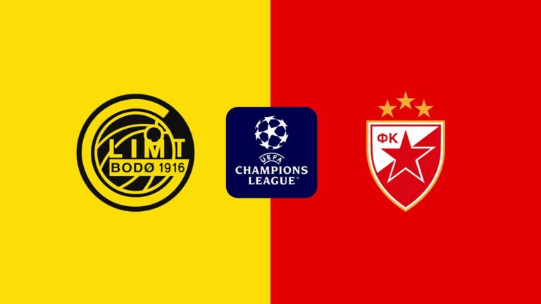 Logo Bodø/Glimt-a i Crvene zvezde sa UEFA Champions League logom u sredini